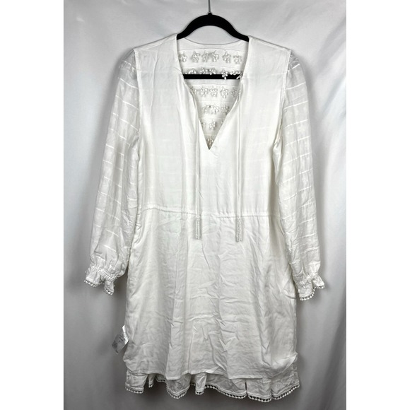 Farm Rio White 3D Flower Embroidered Tassel Mini Dress S Boho Resort Artisanal - Picture 3 of 16